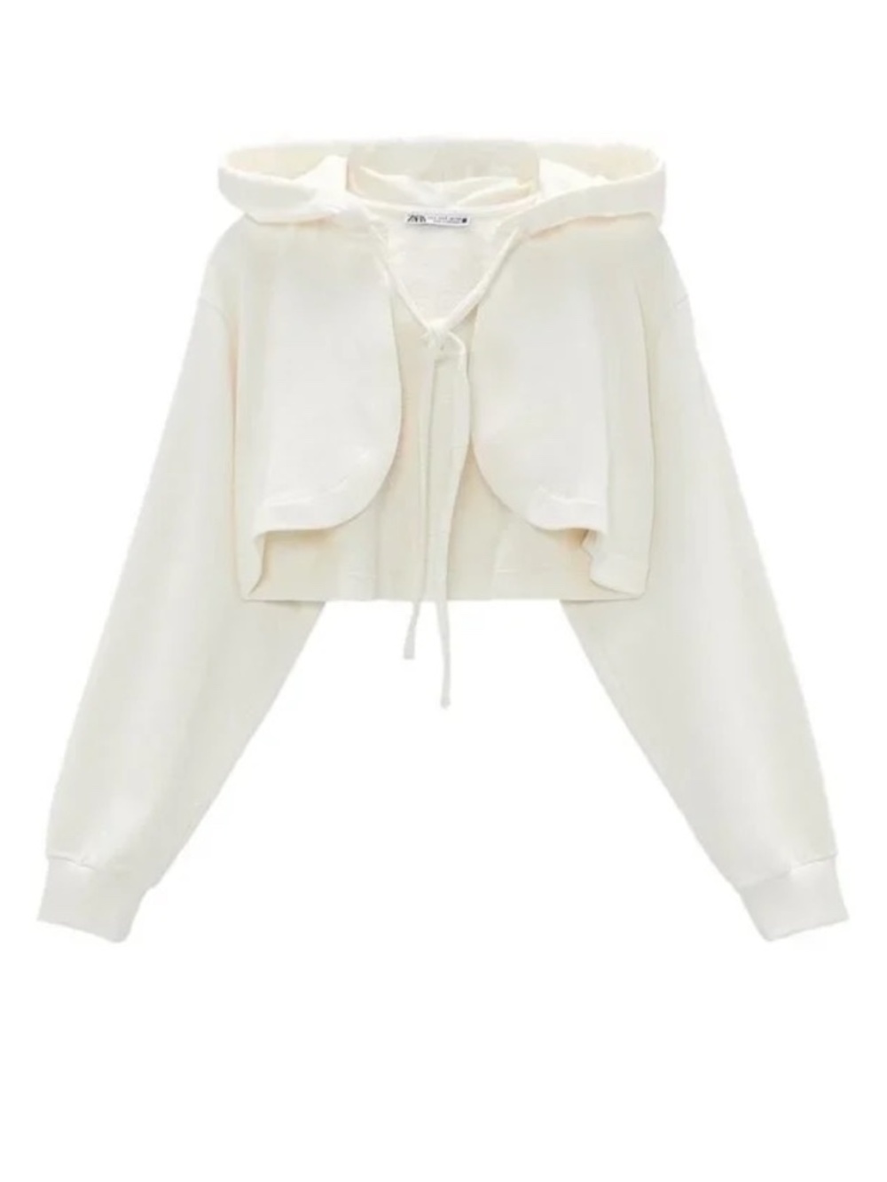 Zara Cropped Open Front Hoodie White Size S Terrycloth Coverup Beach Summer